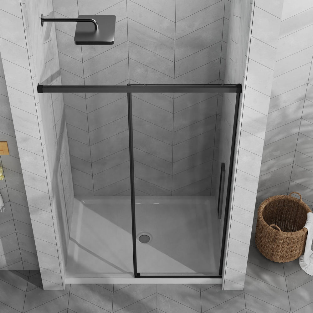 English Elm Goodyo 48"X72" Modern Sliding Shower Door Combo With Durable Acrylic Base & Matte Black Hardware W1223S00030