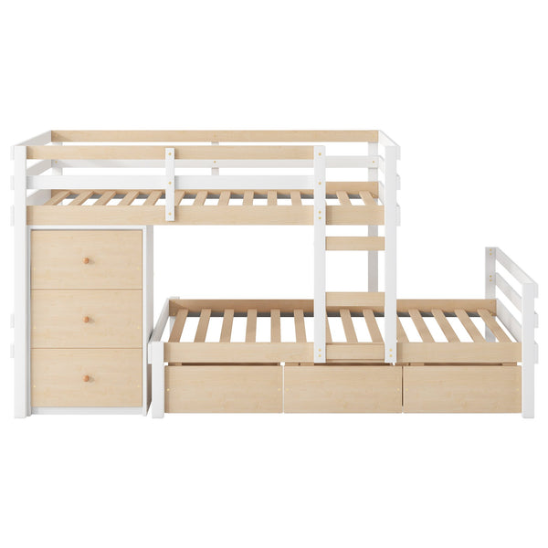 English Elm Twin Loft Bunk Bed with Built-In Drawers and Ladder, Space-Saving Twin over Twin Pine MDF Design Natural GX000424AAN