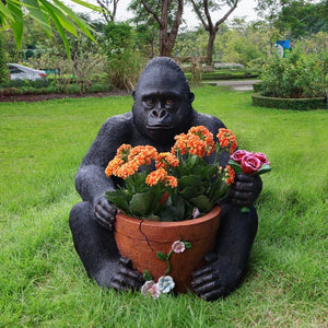 English Elm Outdoor Chimpanzee Resin Garden Statue with Built-in Planter for Patio Decor W5398P455473