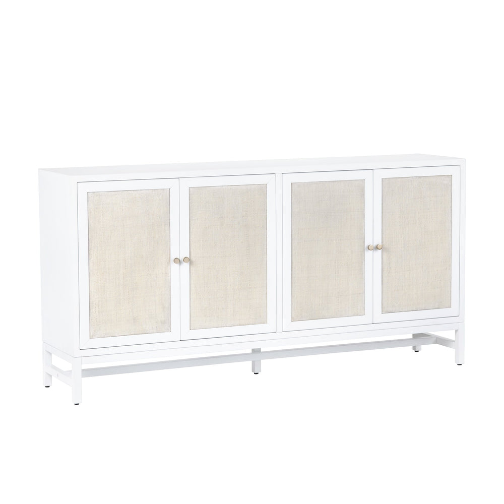 Crestview Collection Coastal  4-door Sideboard With Antique Brass Knobs - Elegant Mindi Wood & Raffia Storage Solution White Solid Wood Cvfdr1153