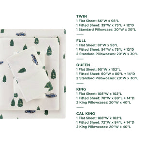 English Elm 4 Pcs King Sheet Set - Cozy Cotton Flannel With Green Trees & Trucks Design For Rustic Charm B035P319769