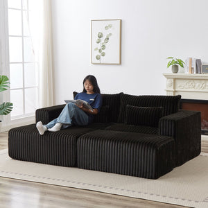 English Elm 87" Oversized Sectional Lounge Chaise - Cloud-Like Comfort In Stylish Black Corduroy With Footstools W834S00333