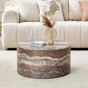 English Elm Cave Stone Patterned Mdf Round Coffee Table for Minimalist Industrial Living Rooms W1151P460954