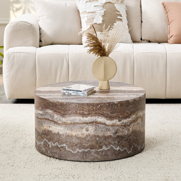 English Elm Cave Stone Patterned Mdf Round Coffee Table for Minimalist Industrial Living Rooms W1151P460954