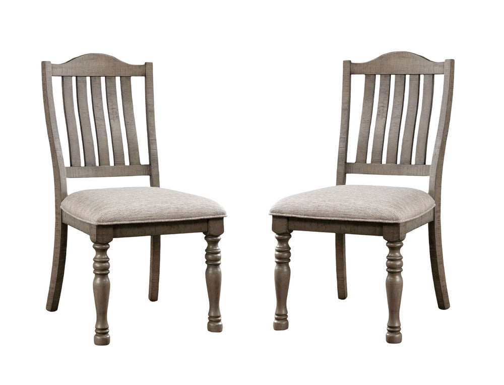 English Elm Transitional Rustic Oak Dining Side Chairs Set of 2 with Padded Beige Linen Seats, Solid Wood Comfort and Style Antique Gray 44 L x 14 W x 20 H B011P197295
