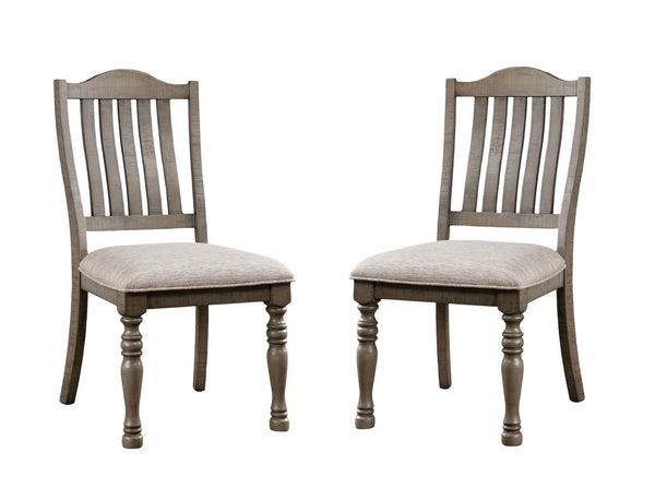 English Elm Transitional Rustic Oak Dining Side Chairs Set of 2 with Padded Beige Linen Seats, Solid Wood Comfort and Style Antique Gray 44 L x 14 W x 20 H B011P197295