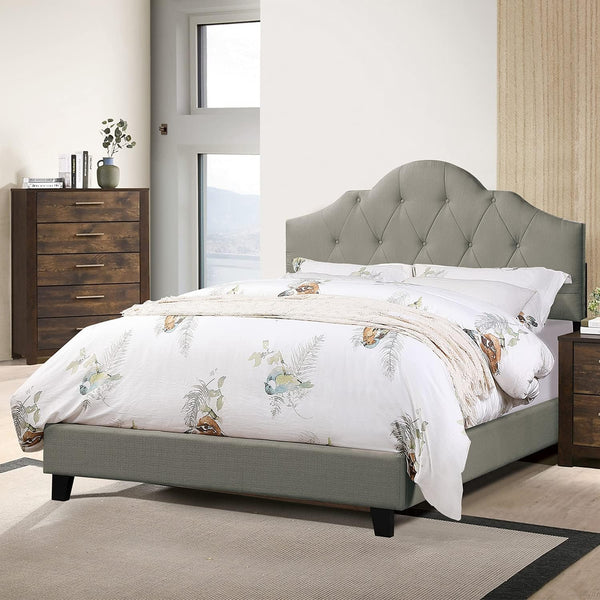English Elm Majestic Eastern King Size Bed With Adjustable Tufted Headboard In Grey Polyfiber For Elegance B011S01427