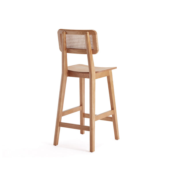 English Elm Versailles Cane Back Wood Counter Stool with Solid Ash Frame, Rattan Seat, 275 lb Capacity, Fully Assembled Natural B365P398032