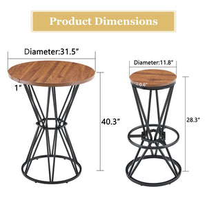 English Elm Single Package Industrial Bar Set Round Mdf Top with Metal Frame Seats 2 for Kitchen Walnut+Black W1151P434792