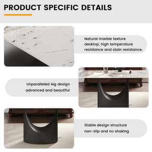 English Elm 55.12"Modern Sintered Stone Dining Table with Bronze Iron Legs — Sleek Rectangular Top, Seats 6, 400 lb Capacity Black,White W1535S00565