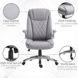 English Elm Vinsetto High Back 360° Swivel Ergonomic Home Office Chair With Flip Up Arms, Faux Leather Computer Desk Rocking Chair, Grey