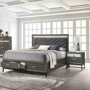 English Elm Contemporary Two Drawer Nightstand Gray Finish Acrylic Pulls Metal Legs Bedroom B2741P435307