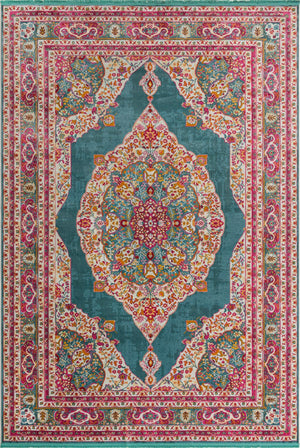 Unique Loom Baracoa Regla Machine Made Border Rug Turquoise, Ivory/Olive/Orange/Red/Violet/Pink 10' 0" x 14' 1"