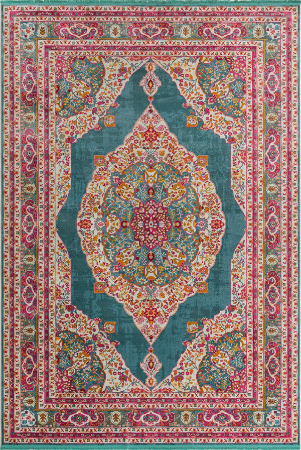 Unique Loom Baracoa Regla Machine Made Border Rug Turquoise, Ivory/Olive/Orange/Red/Violet/Pink 10' 0" x 14' 1"