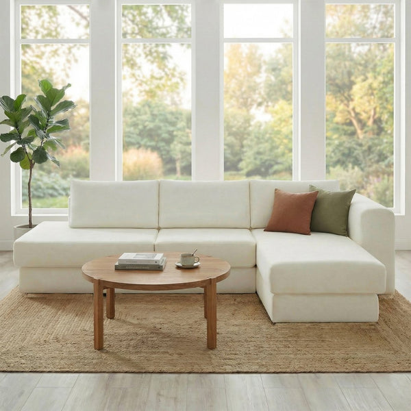 English Elm L-shaped Chenille Sectional Sofa with Deep Modular Seating and Layered Cushion Comfort Beige N763S000090A