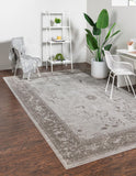 Unique Loom La Jolla Floral Machine Made Floral Rug Light Gray, Gray 7' 10" x 11' 0"