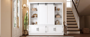 English Elm The Industrial Barn Door Entryway Cabinet with Sliding Rails and 12 Storage Compartments White W1580S00271