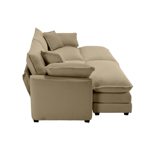 English Elm Corduroy Two-Seater Sofa With Ottoman & Footrest - Chic Tan Sofa For Small Spaces & Cozy Living Areas W714S00791