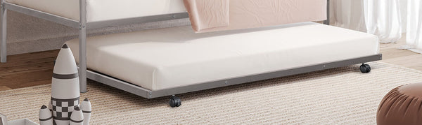 English Elm Silver Sleek Metal Twin Daybed with Built-In Trundle | Contemporary Minimalist Black Frame, Mattress-Ready Silver 76 L x 18 W x 4 H B2741P364412