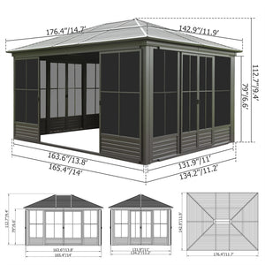 English Elm 12x14ft Outdoor Hardtop Gazebo Aluminum Sunroom with Adjustable Pc Screens All Season W1859P300399