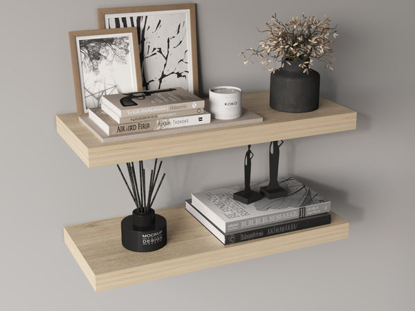 English Elm Ecco Floating Shelves Set of 2 — 31.5" Wall-Mounted Matte Particle Board Shelves with Hidden Brackets and Sturdy Support Beige 32 L x 11 W x 4 H B070P242435