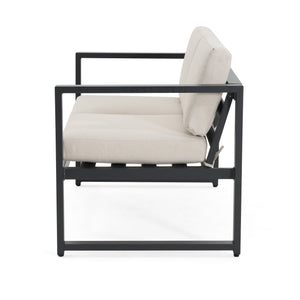 English Elm Christopher Knight Home® - NAVAN Aluminum 4-Piece Chat Set with Beige Olefin Cushions, Black Finish, Comfortable Outdoor Seating N775P243378B