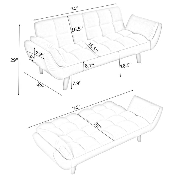 English Elm 74 Velvet 2-Seater Sofa Modern Blue Black Comfortable Sponge Cushion Solid Wood Frame Stylish Small Space-Friendly Lounge Beige W1658135109