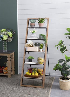 English Elm 24.8x26.4x72.4" Five Tier Fir Wood Ladder Bookshelf Farmhouse Iron Hardware Display W2078P499743