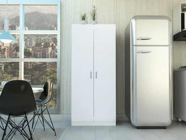 English Elm Albany,Double Pantry Cabinet White 63" High - Particle Board, Five Shelves for Kitchen Garage Storage B128S00131