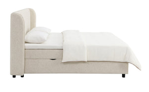 English Elm Adonia Queen Storage Bed Beige Chenille Upholstered Padded Headboard Footboard B2756S00010