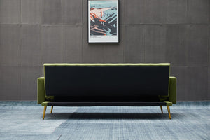 English Elm Sofa Bed Velvet Upholstered Convertible with Gold Metal Legs for Studio Spaces Army Green B205P246432