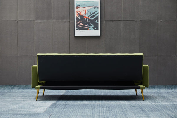 English Elm Sofa Bed Velvet Upholstered Convertible with Gold Metal Legs for Studio Spaces Army Green B205P246432