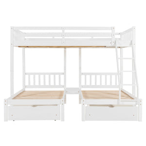 English Elm Full Over Twin Triple Bunk Bed Pinewood Frame with Storage Drawers and Guardrails LT000343AAK-2