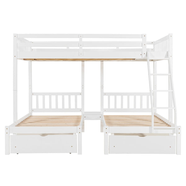 English Elm Full Over Twin Triple Bunk Bed Pinewood Frame with Storage Drawers and Guardrails LT000343AAK-2