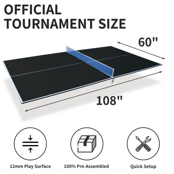 English Elm 9ft Foldable Ping Pong Conversion Top Mdf Playing Surface for Game Room Fun Black W1408P442642