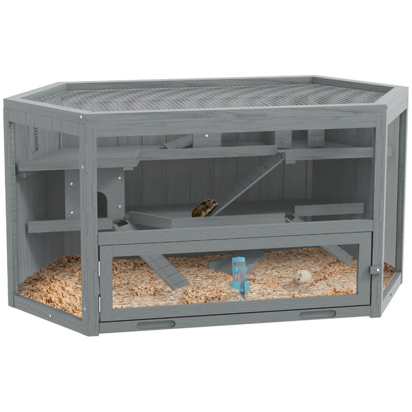 English Elm Pawhut Wooden 3 Tier Small Animal Habitat with Seesaws Ladders and Pullout Tray W2225P229199