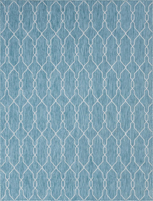 Unique Loom Outdoor Trellis Links Trellis Machine Made Trellis Rug Light Aqua, Ivory 9' 0" x 12' 0"