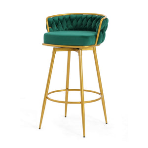 English Elm Christopher Knight Home® - Swivel Counter Height Bar Stools Set of 2 with 180° Turn, Hand-Woven Back, Gold Frame, Velvet Comfort Green N762P216979F