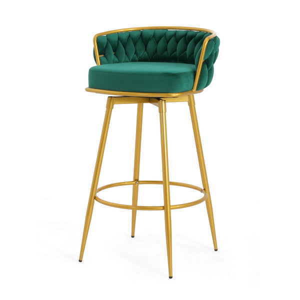 English Elm Christopher Knight Home® - Swivel Counter Height Bar Stools Set of 2 with 180° Turn, Hand-Woven Back, Gold Frame, Velvet Comfort Green N762P216979F