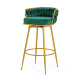 Christopher Knight Home® - Noble House - - Swivel Counter Height Bar Stools Set Of 2, 31.5" Bar Height Stools With Hand-Woven Backrest & Gold Metal Legs, Modern Low Back Upholstered Kitchen Chairs With Footrest For Island, Dining Room,Green