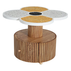 English Elm Unique Clover Shaped Stone Texture Side Table with Drawer Organic Sculptural Accent N770P355454N