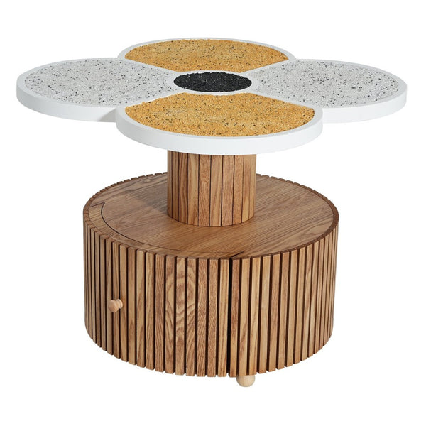 English Elm Unique Clover Shaped Stone Texture Side Table with Drawer Organic Sculptural Accent N770P355454N