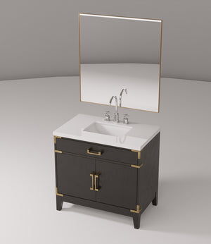 English Elm Black Oak Single Bath Vanity Set With Cultured Marble Countertop, Mirror & Faucet - Elegant Upgrade B2731S02221