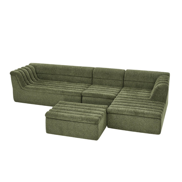 English Elm 135" U-shaped Chenille Sectional with Movable Ottoman Four Piece Modular Living Room Sofa Green W1413S00127