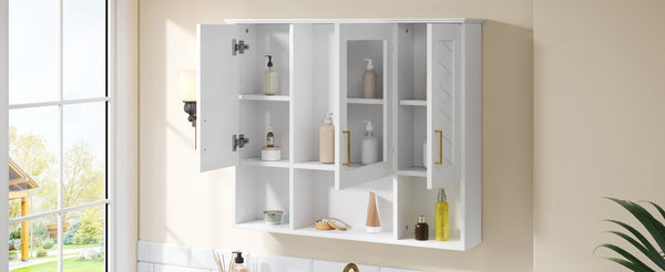 English Elm 35 Inch Wall Mount Medicine Cabinet Soft Close Mirror Storage for Modern Bathroom White N710P389453K