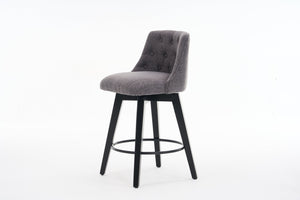 English Elm 007-360° Swivel Bar Stools Set of 2 25" Counter Height Linen Tufted Back Solid Wood Frame Durable Upholstery Dark Gray W2636P242117
