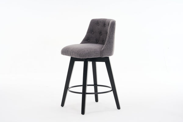 English Elm 007-360° Swivel Bar Stools Set of 2 25" Counter Height Linen Tufted Back Solid Wood Frame Durable Upholstery Dark Gray W2636P242117