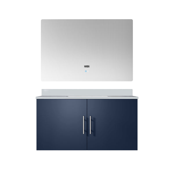 English Elm Navy Blue Bath Vanity Set With White Quartz Top & Led Mirror - Elegant Storage Solution For Bathrooms B2731S00759