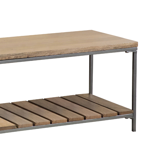 English Elm Foundry Natural & Gunmetal Accent Bench with Mango Wood Seat and Slatted Shelf, Industrial Chic B062P333431