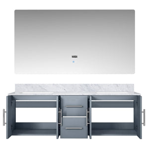 English Elm Dark Grey Double Bath Vanity Set With Carrara Marble Top & 60-Inch Led Mirror For Modern Bathrooms B2731S00668